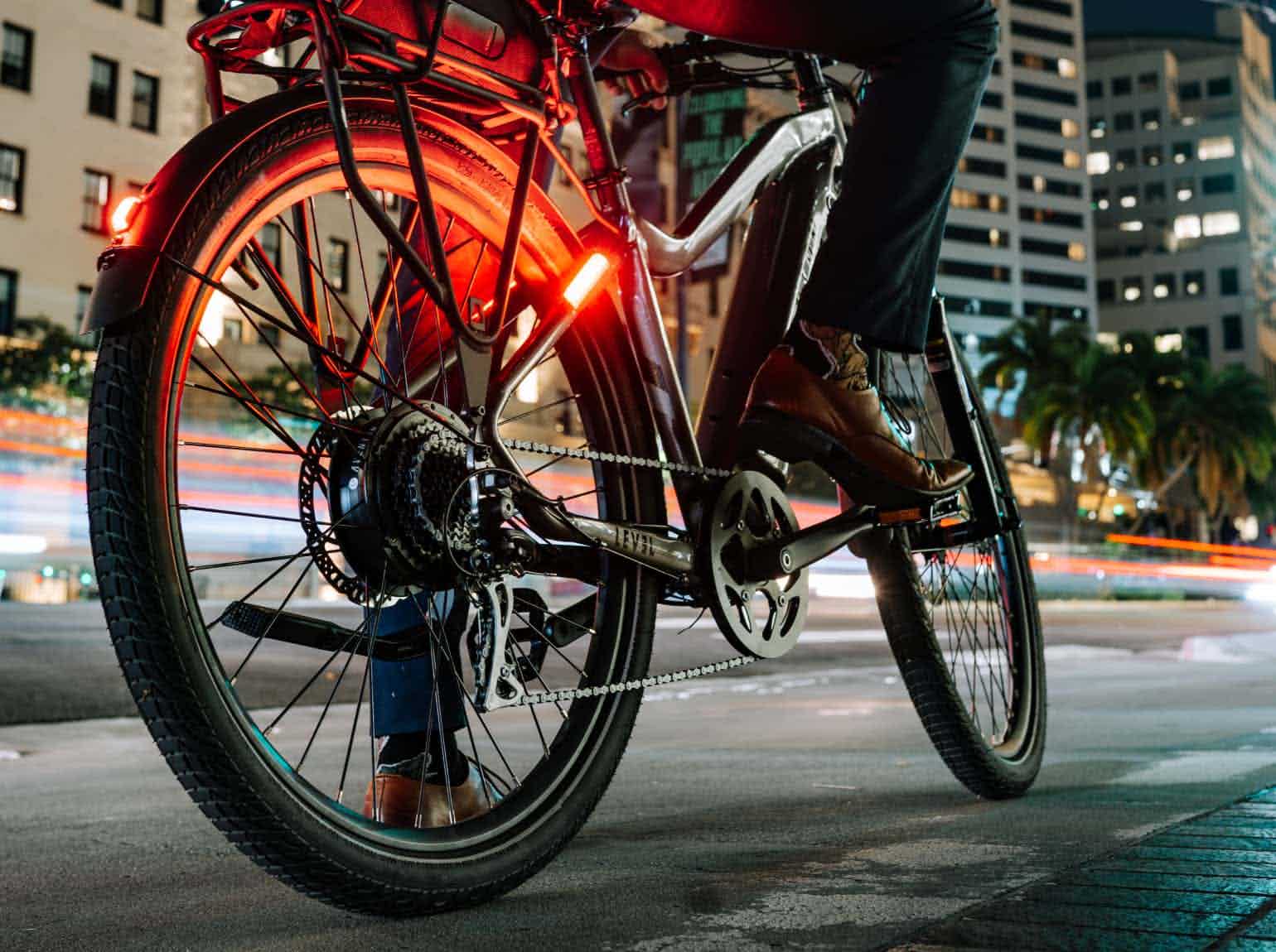 aventon e-bike with lights, fenders, and a rack