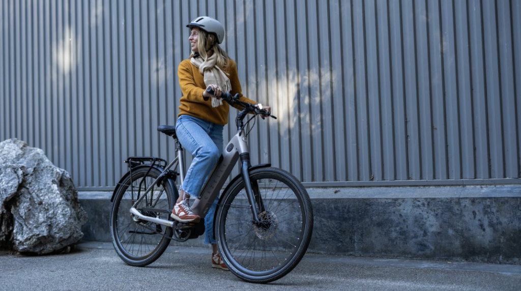 woman riding a gazelle bicycle